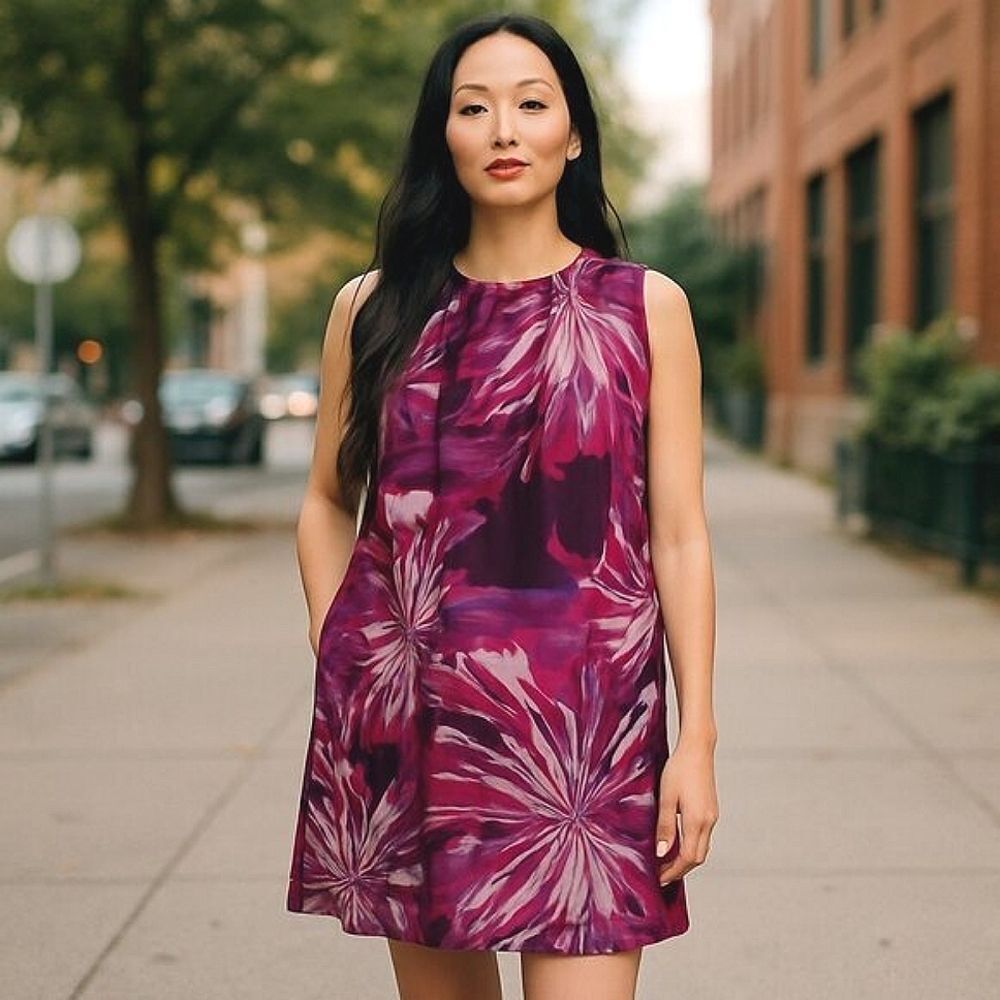 MADISON Women`s Sleeveless Fuchsia Dress Floral Print Size 12
